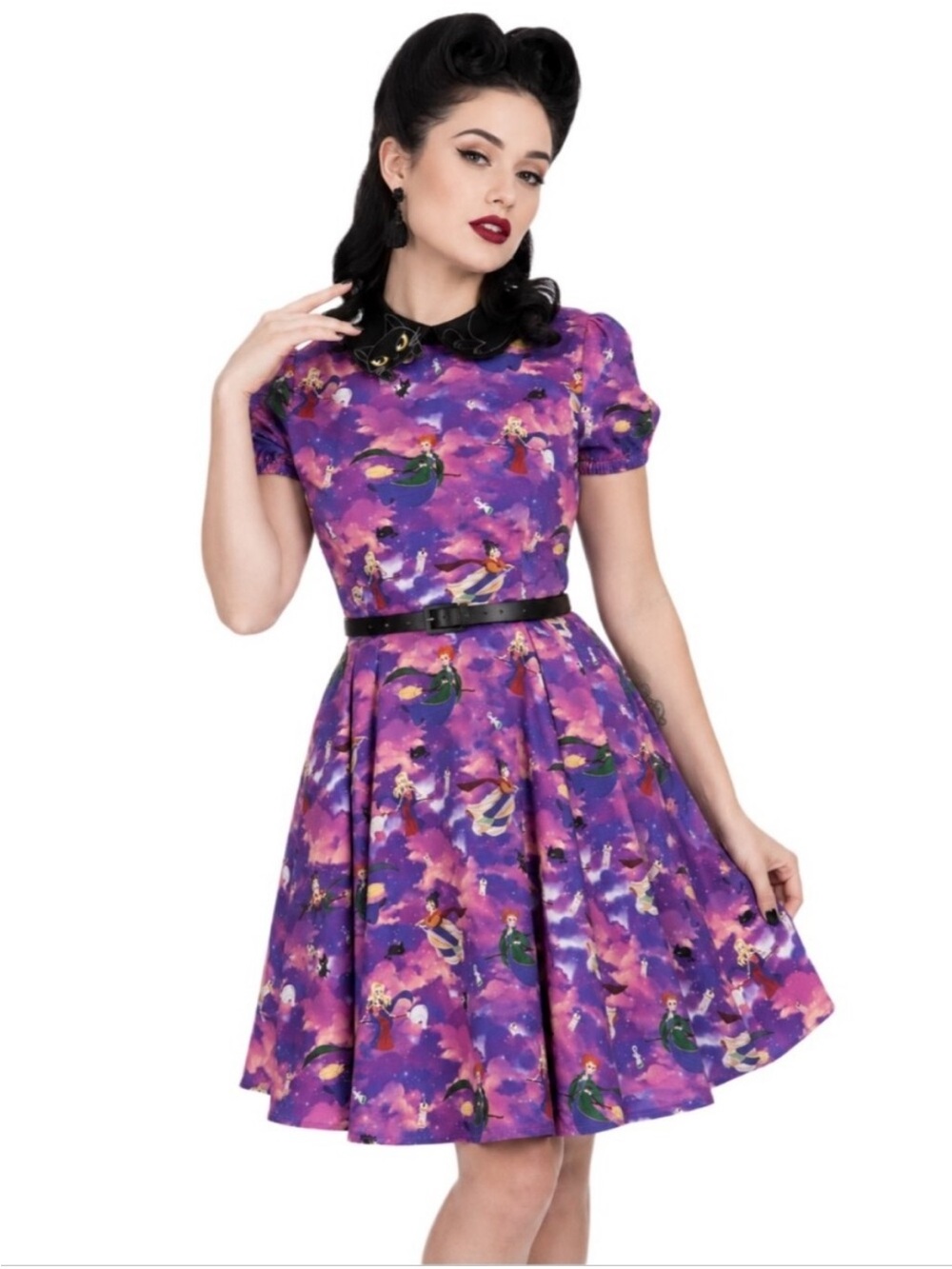 Loungefly Stitch Shoppe Hocus Pocus Disney Fit-and-Flare Belted Dress